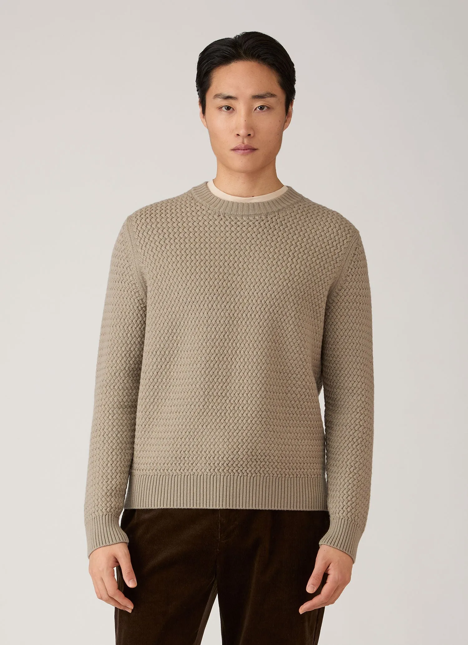 Men's Merino Wool Basketweave Jumper in Stone sold by Sunspel product image thumbnail 2