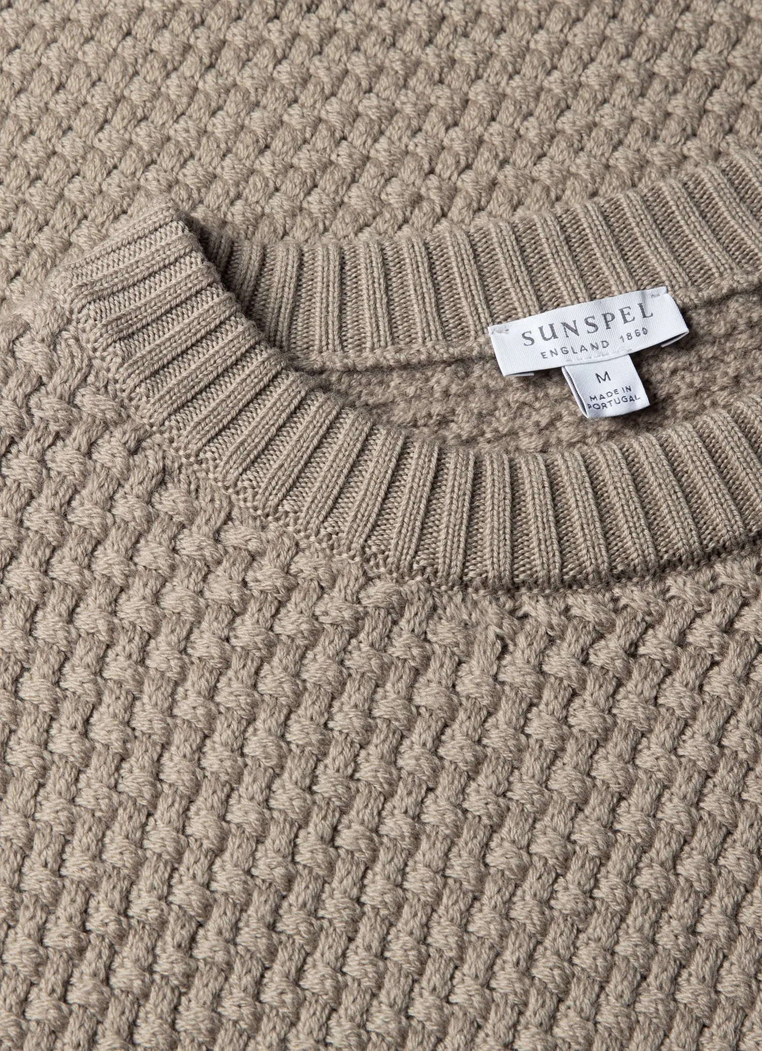 Men's Merino Wool Basketweave Jumper in Stone sold by Sunspel product image thumbnail 4