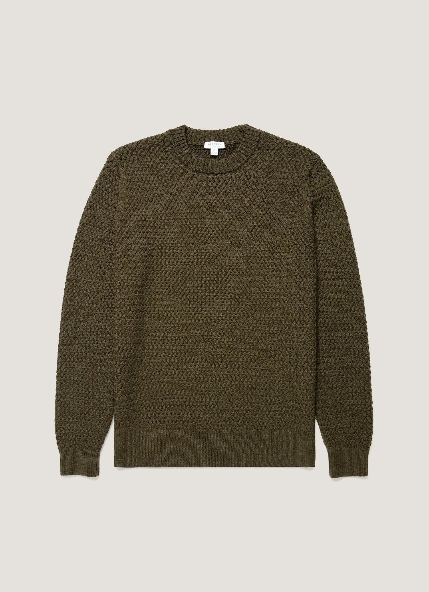 Men's Merino Wool Basketweave Jumper in Loden Green sold by Sunspel