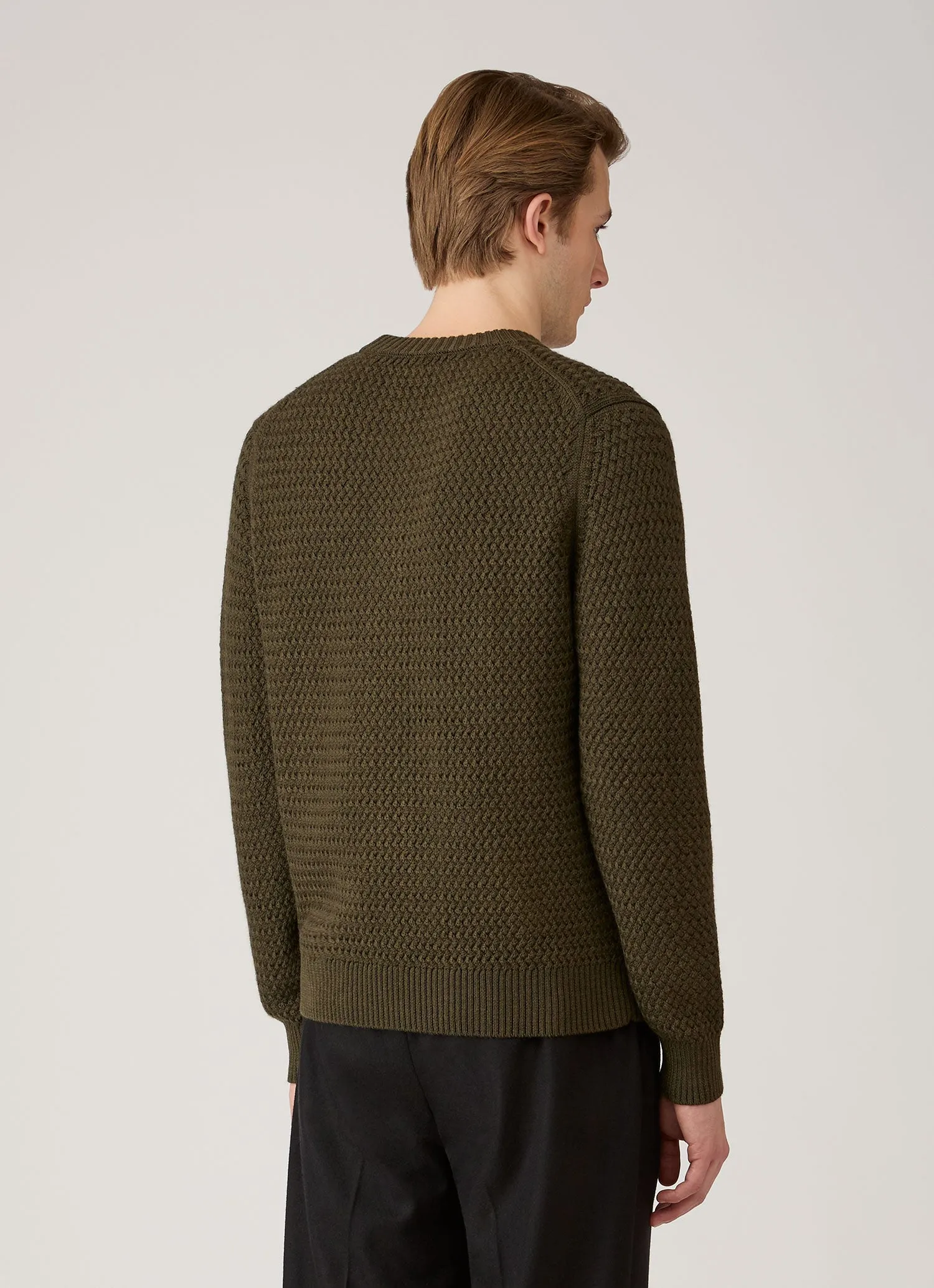 Men's Merino Wool Basketweave Jumper in Loden Green sold by Sunspel product image thumbnail 5