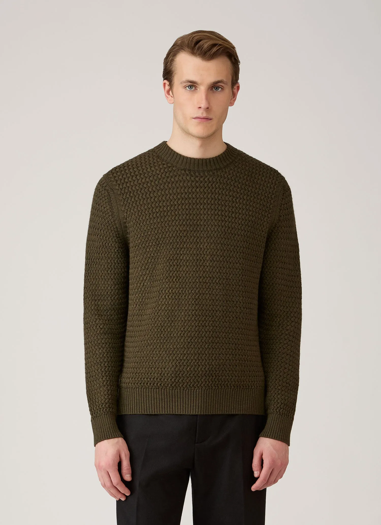 Men's Merino Wool Basketweave Jumper in Loden Green sold by Sunspel product image thumbnail 2