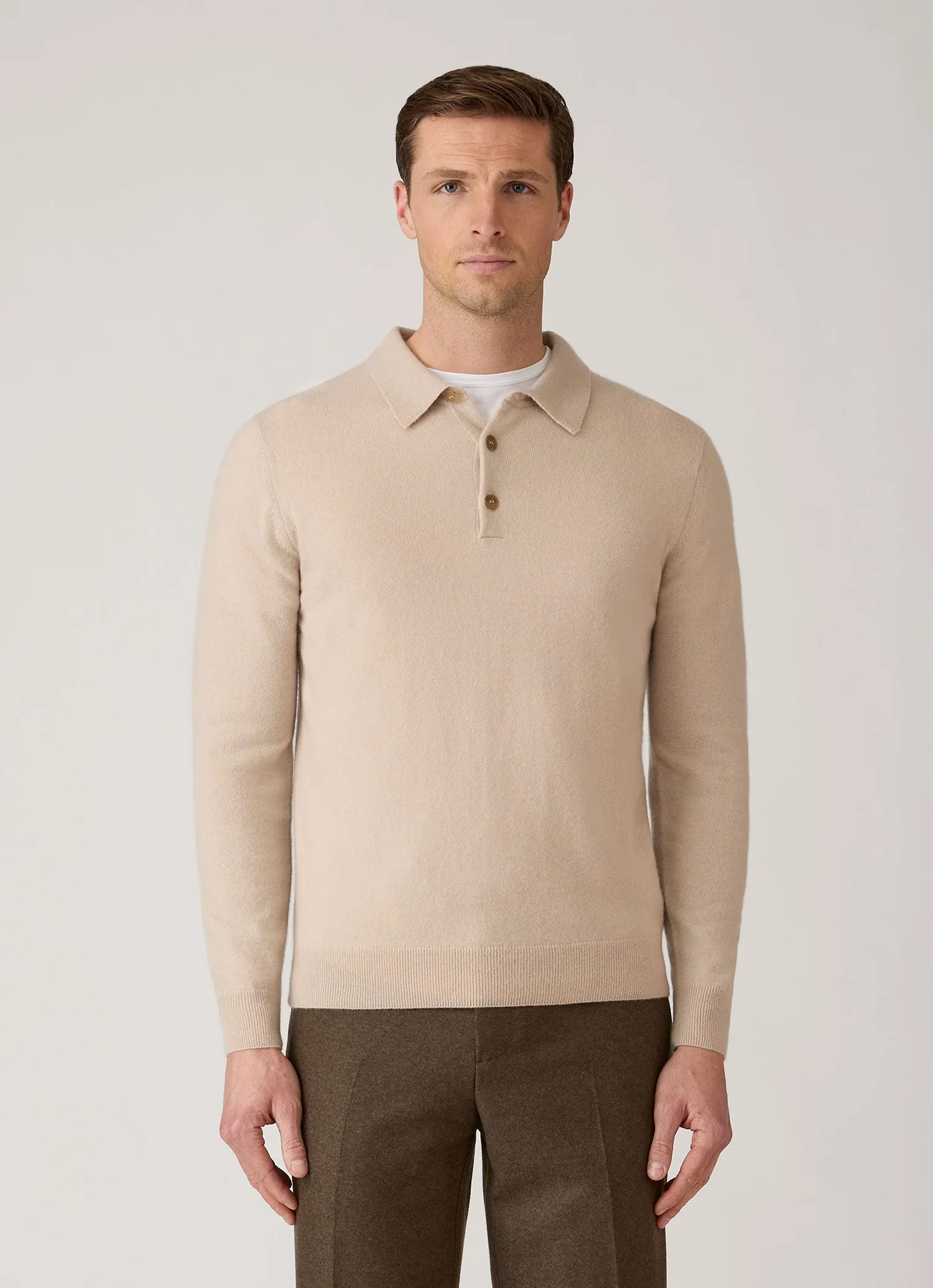 Men's Cashmere Knitted Polo Shirt in Swansdown sold by Sunspel product image thumbnail 2