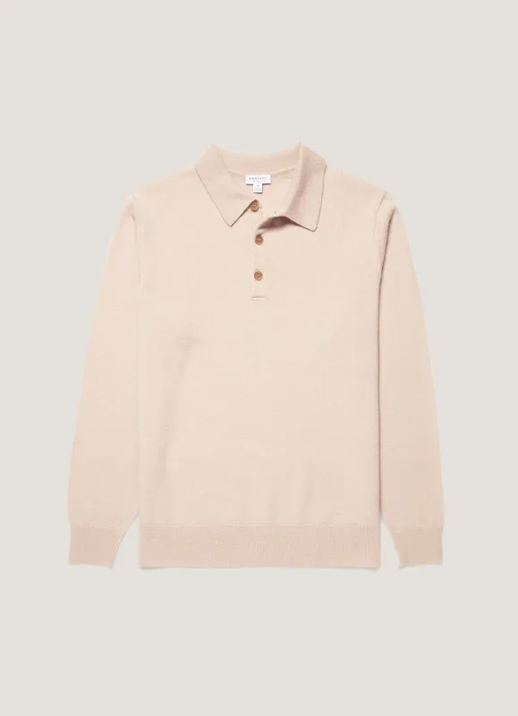 Men's Cashmere Knitted Polo Shirt in Swansdown made by Sunspel