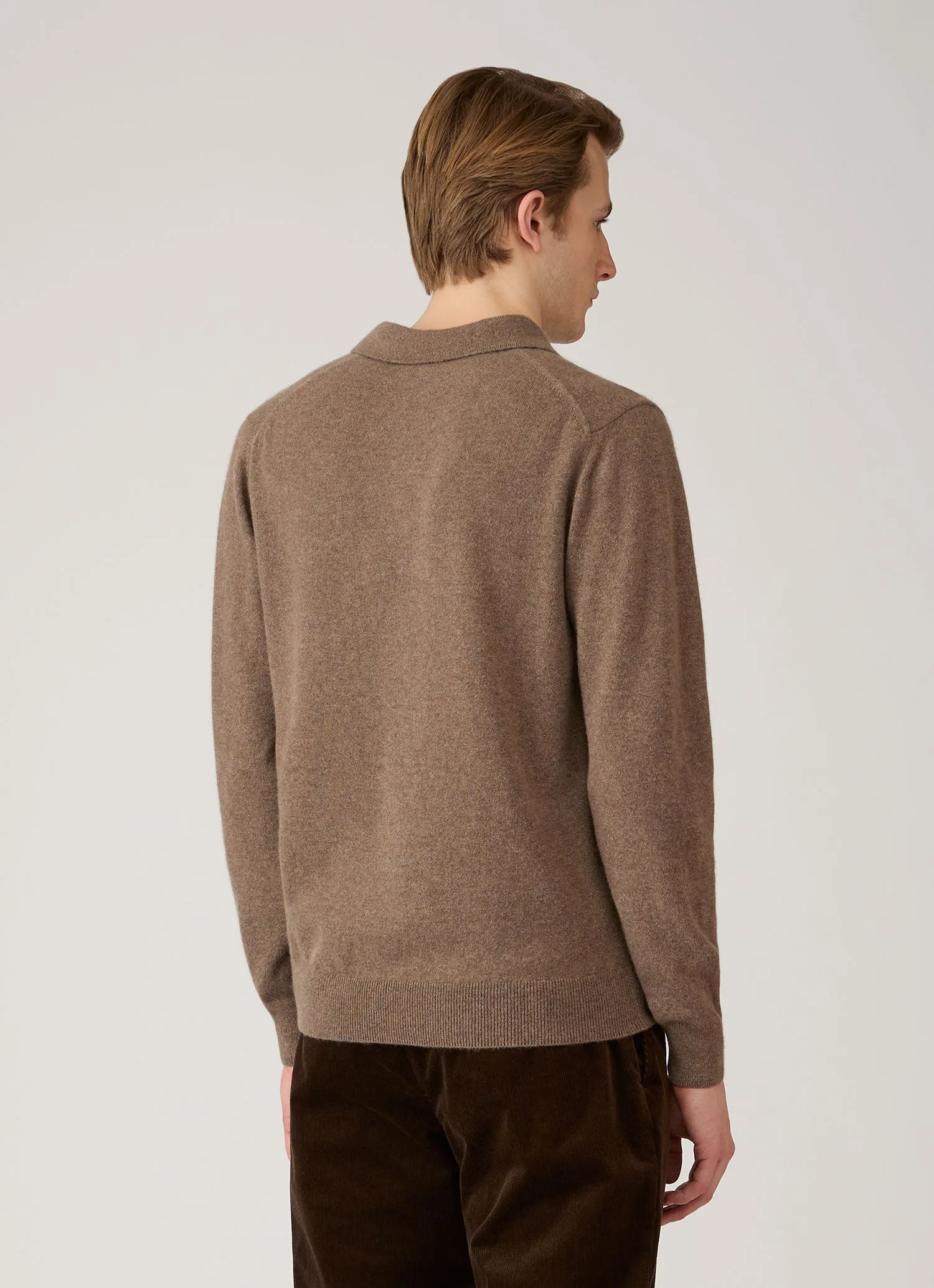 Men's Cashmere Knitted Polo Shirt in Taupe sold by Sunspel product image thumbnail 5