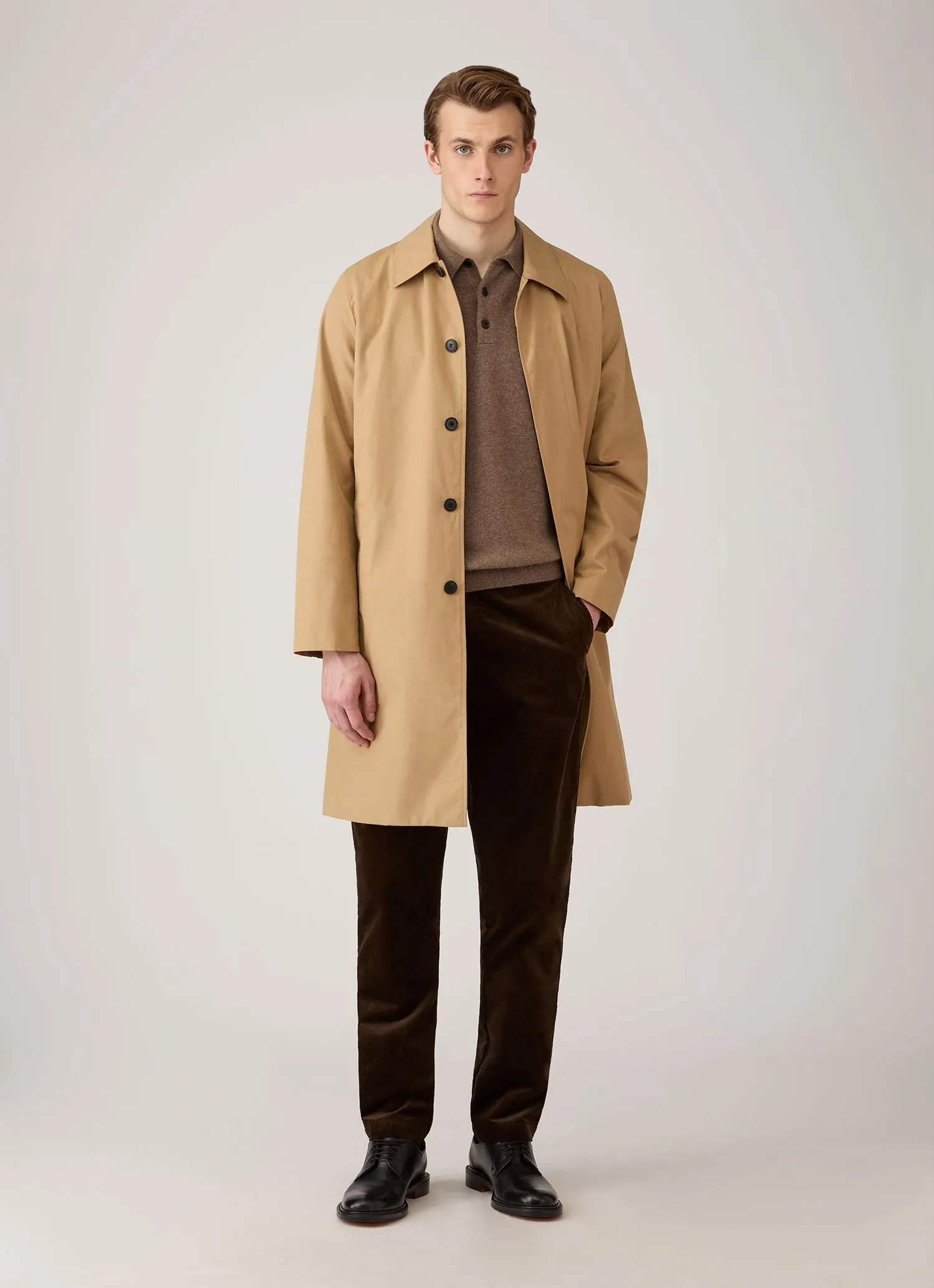 Men's Cashmere Knitted Polo Shirt in Taupe sold by Sunspel product image thumbnail 3