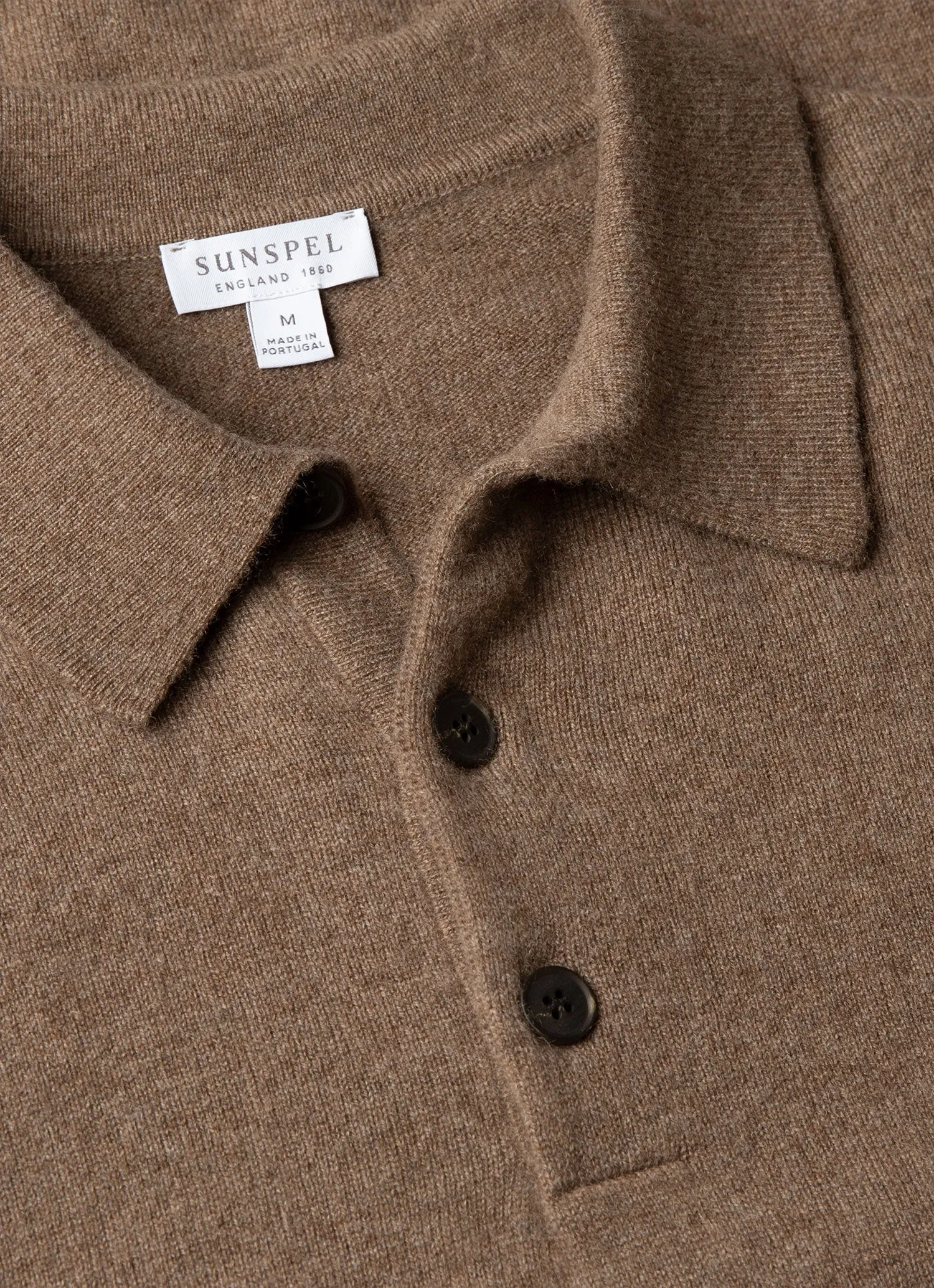 Men's Cashmere Knitted Polo Shirt in Taupe sold by Sunspel product image thumbnail 4