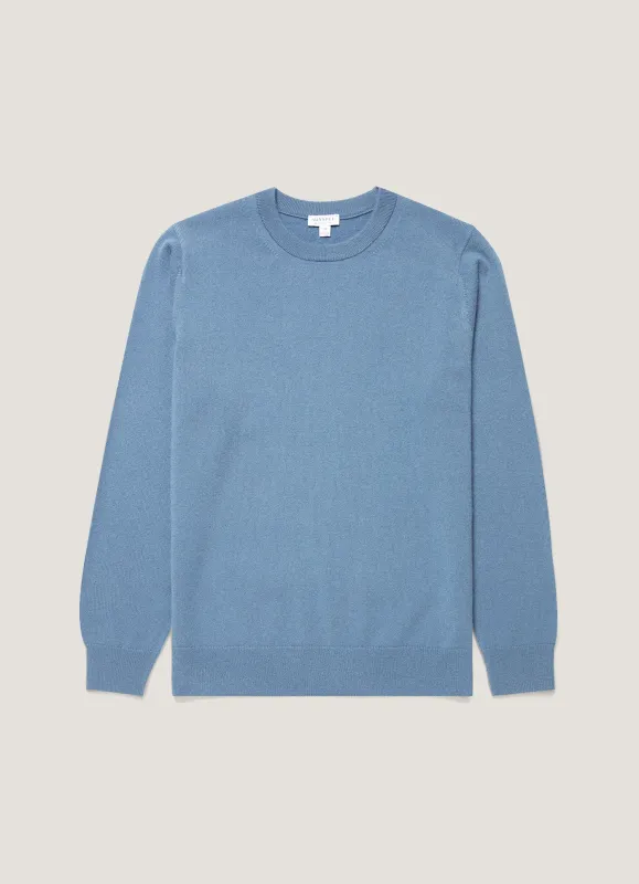 Men's Cashmere Crew Neck Jumper in Powder Blue made by Sunspel