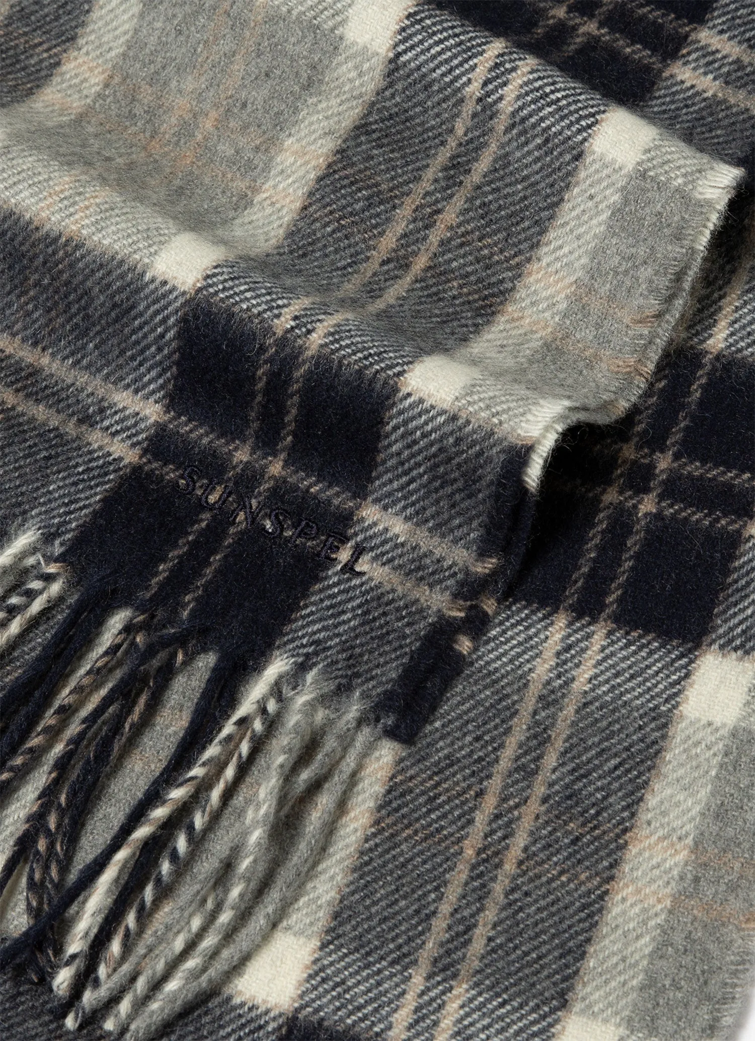 Men's Cashmere Scarf in Navy Check sold by Sunspel product image thumbnail 2