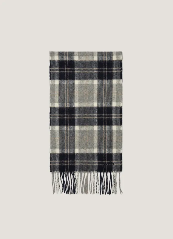 Men's Cashmere Scarf in Navy Check made by Sunspel