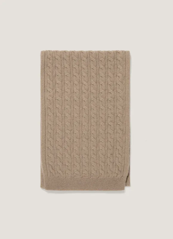 Men's Cashmere Cable Scarf in Mink made by Sunspel