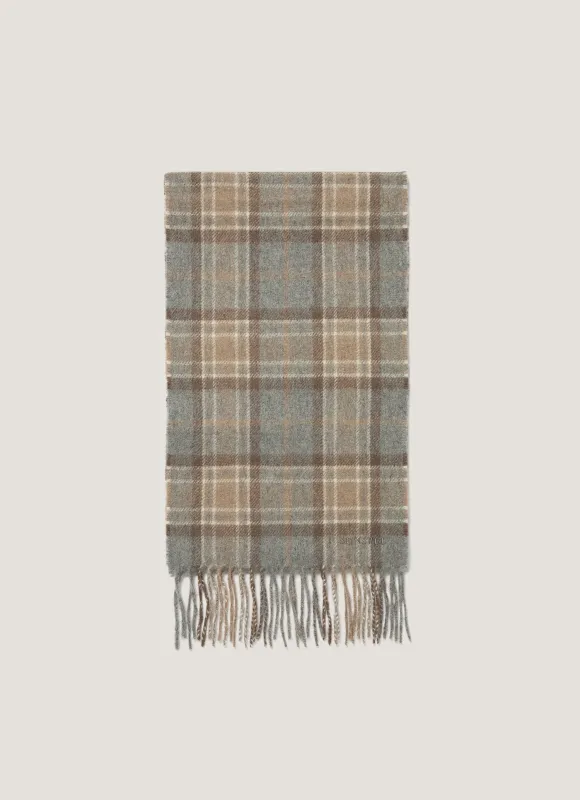 Men's Cashmere Scarf in Sandstone Check made by Sunspel