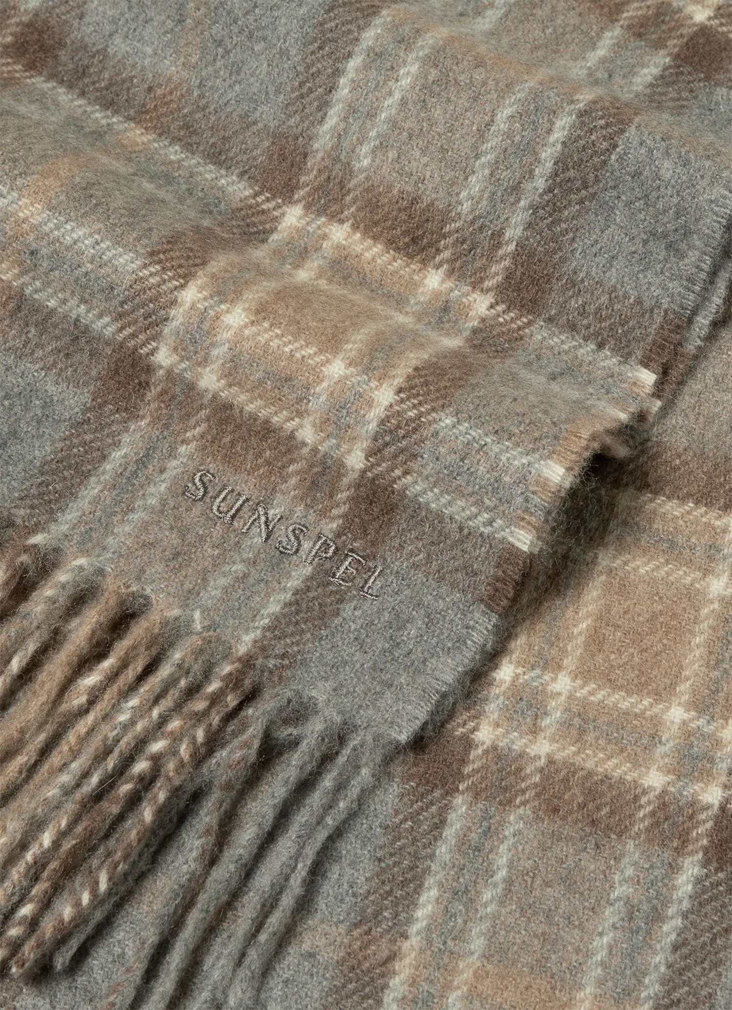 Men's Cashmere Scarf in Sandstone Check sold by Sunspel product image thumbnail 2