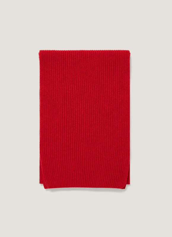 Men's Cashmere Ribbed Scarf in Ruby Red made by Sunspel