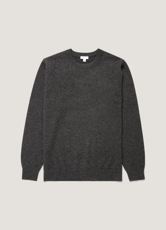Men's Cashmere Crew Neck Jumper in Charcoal Melange made by Sunspel