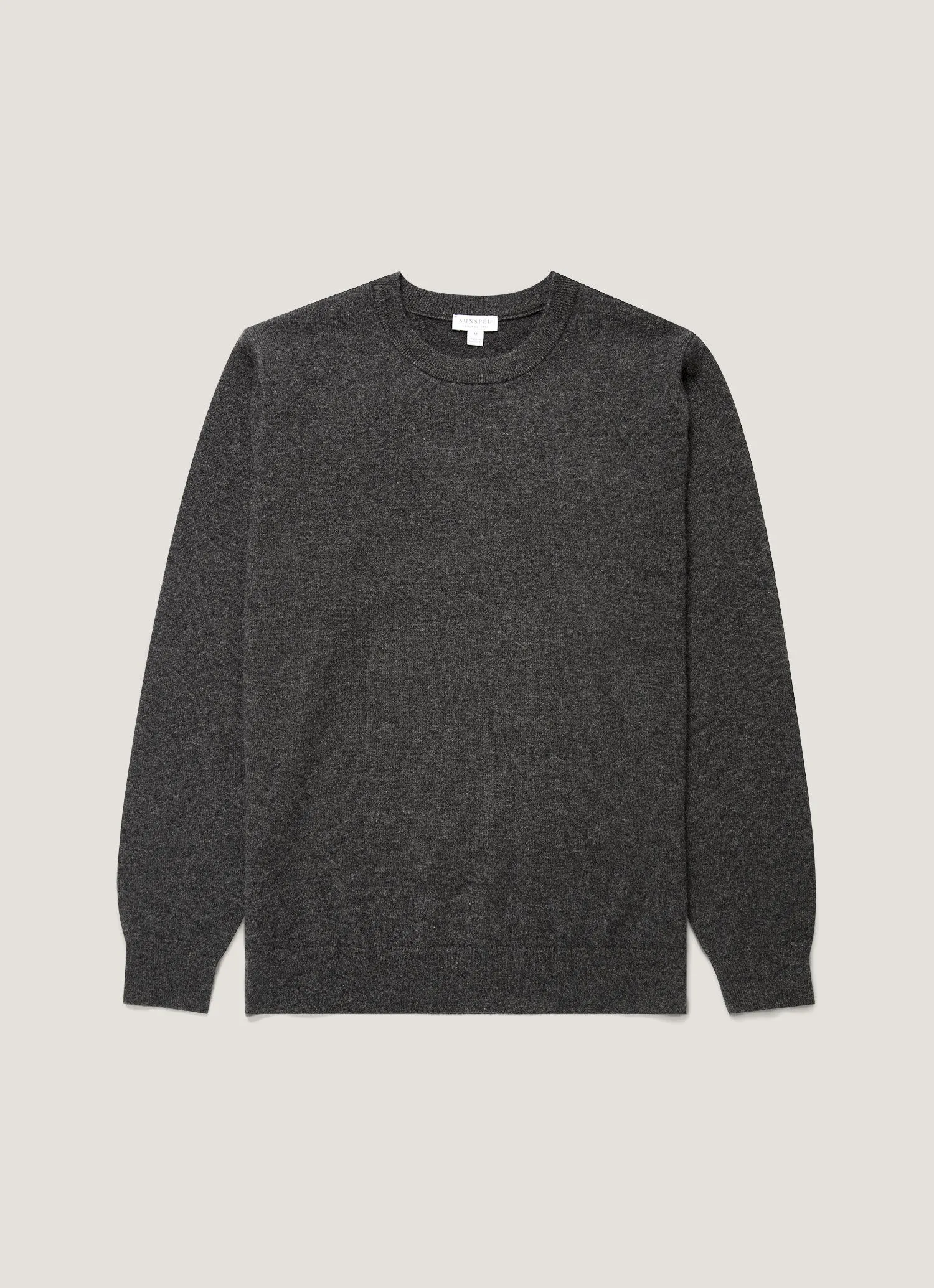 Men's Cashmere Crew Neck Jumper in Charcoal Melange sold by Sunspel