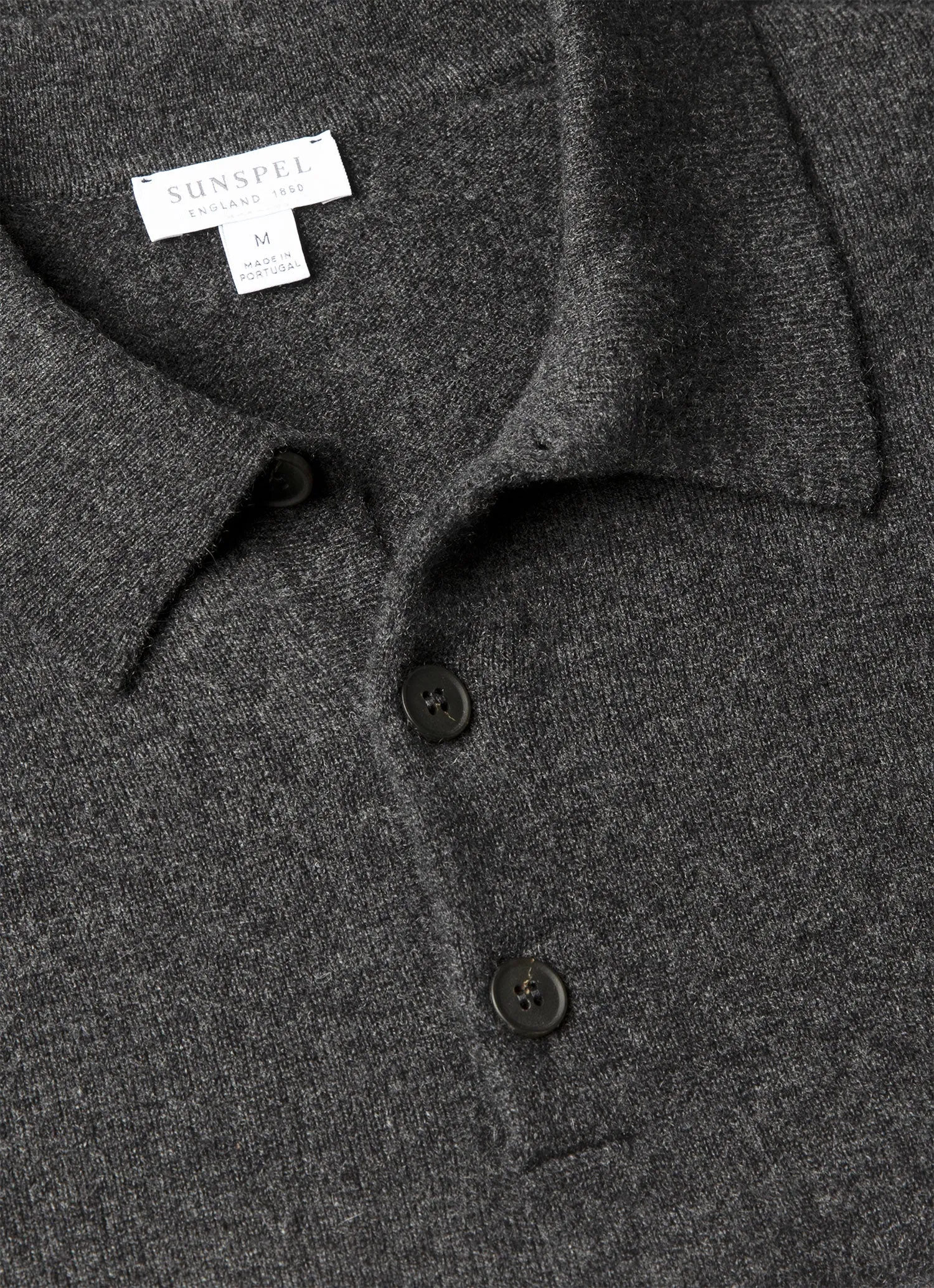 Men's Cashmere Knitted Polo Shirt in Charcoal Melange sold by Sunspel product image thumbnail 4