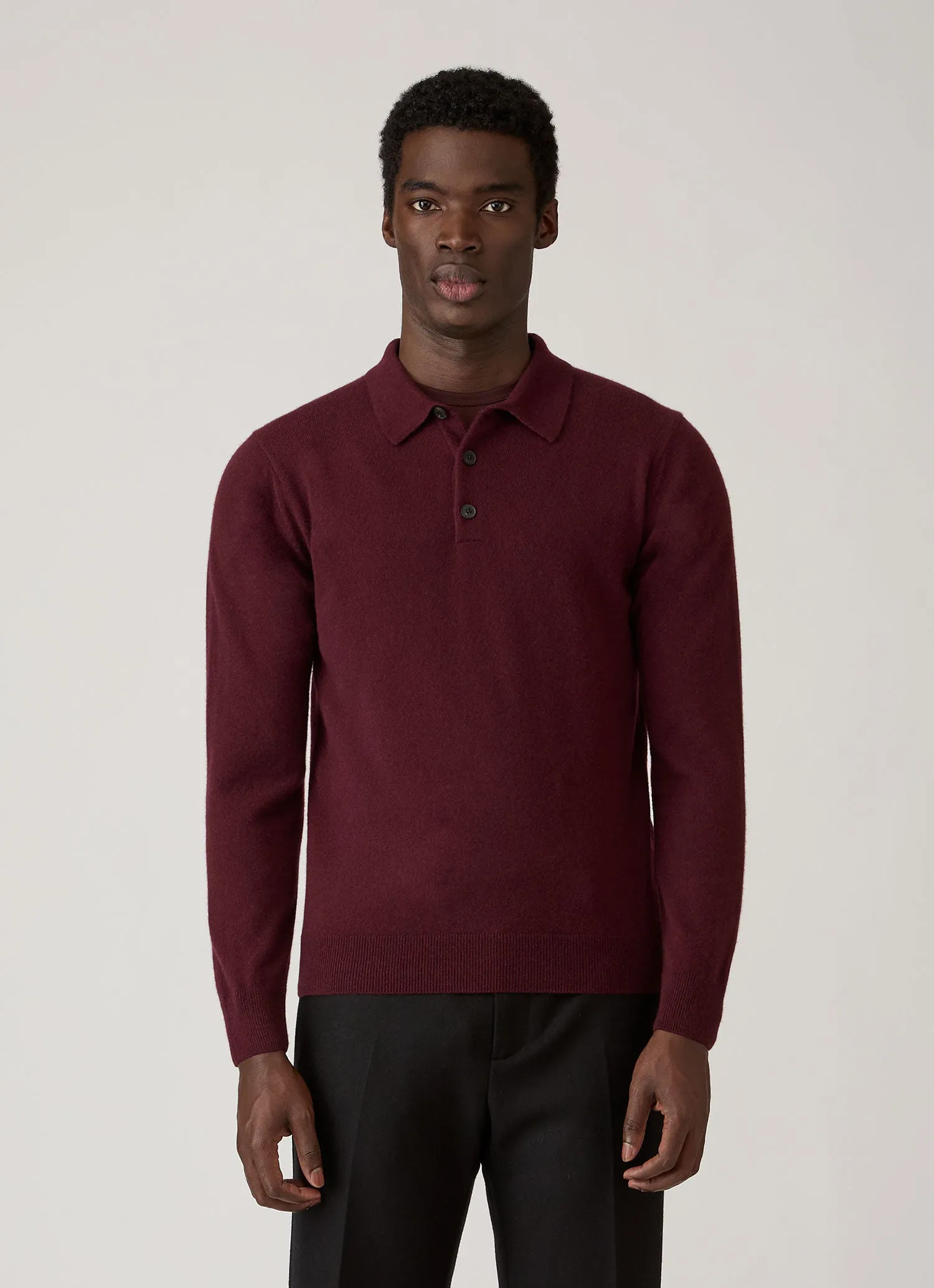 Men's Cashmere Knitted Polo Shirt in Bakelite sold by Sunspel product image thumbnail 2