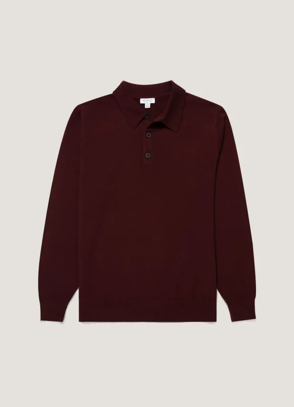 Men's Cashmere Knitted Polo Shirt in Bakelite made by Sunspel