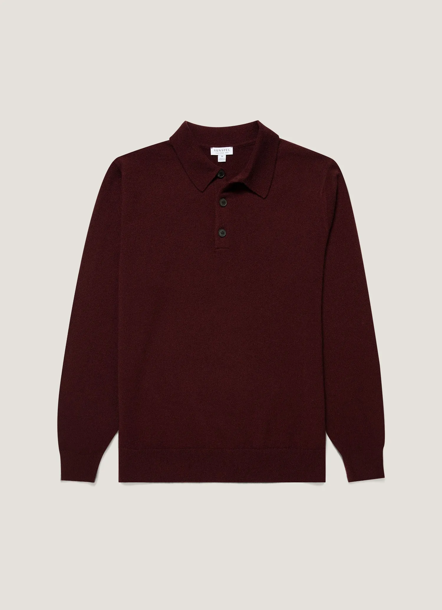 Men's Cashmere Knitted Polo Shirt in Bakelite sold by Sunspel