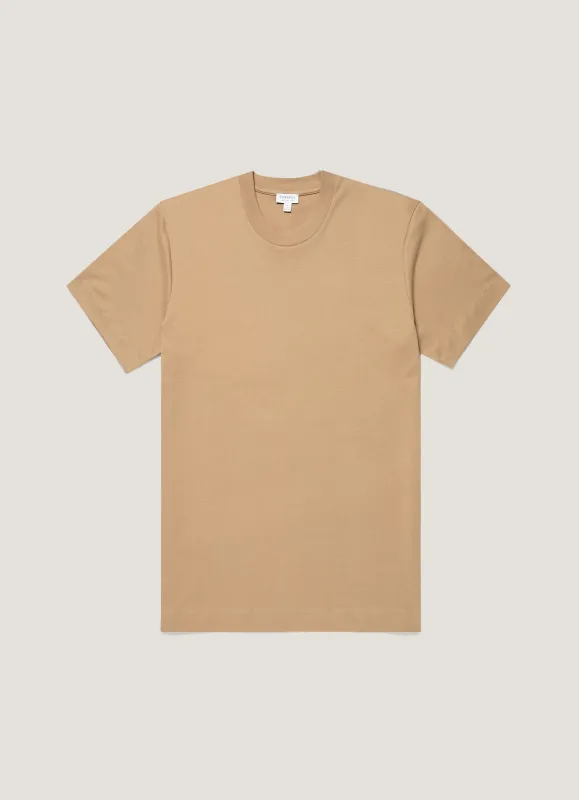 Men's Relaxed Fit Heavyweight T-shirt in Dark Beige made by Sunspel