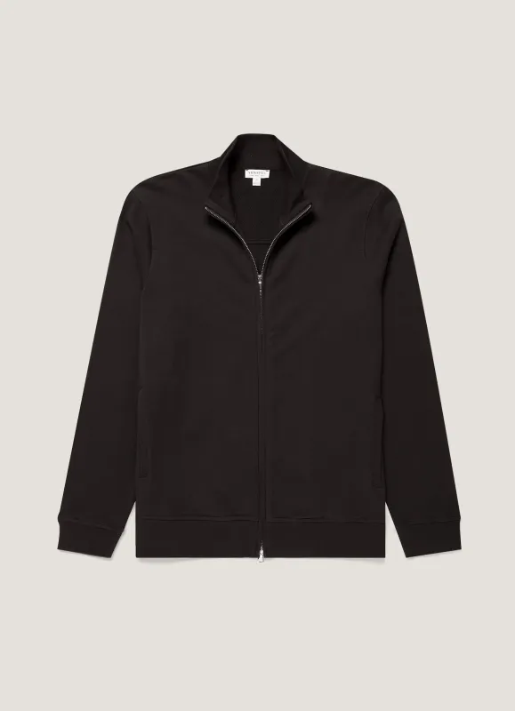 Men's Supima Loopback Zip Sweatshirt in Black made by Sunspel