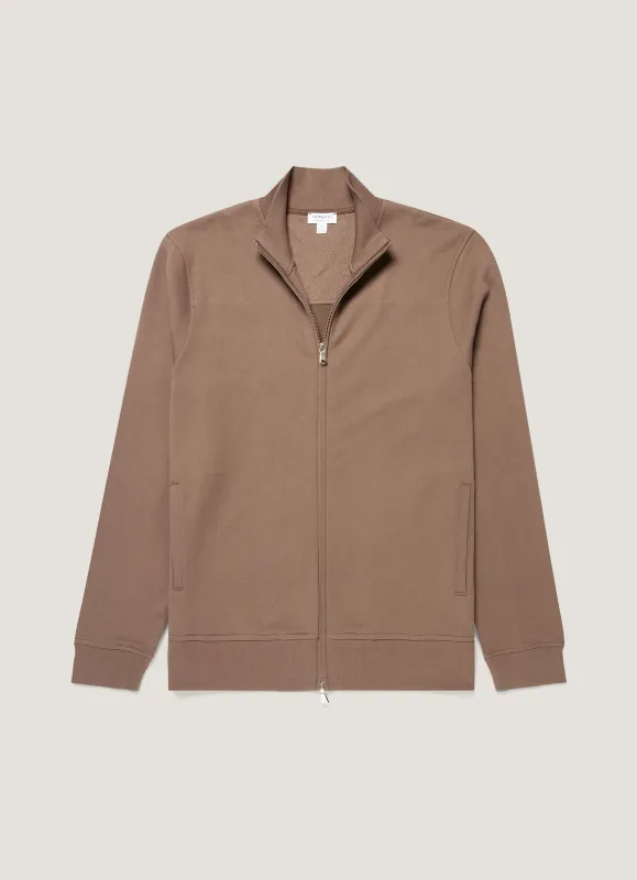 Men's Supima Loopback Zip Sweatshirt in Dark Cedar made by Sunspel