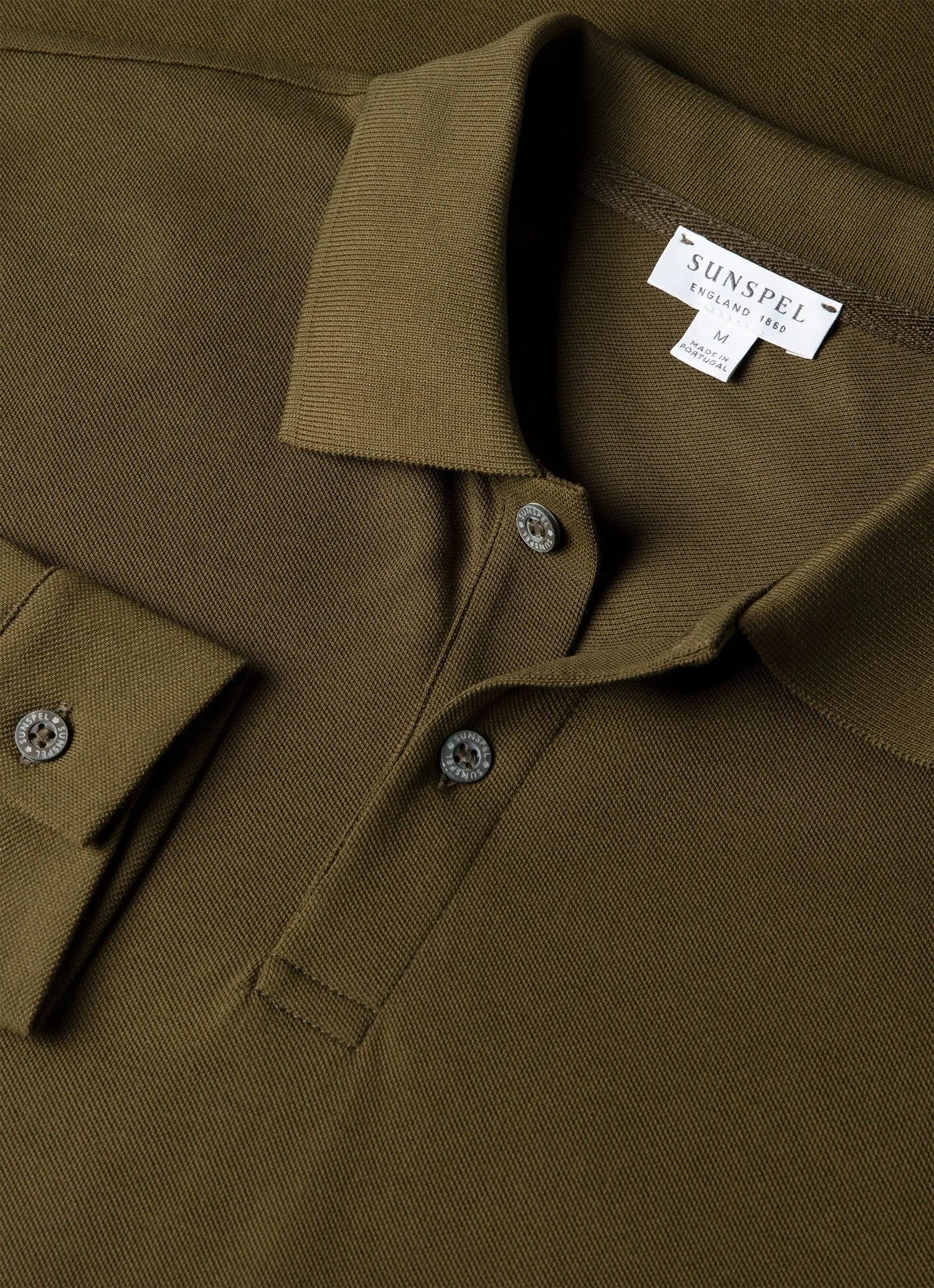 Men's Long Sleeve Piqué Polo Shirt in Loden Green sold by Sunspel product image thumbnail 4