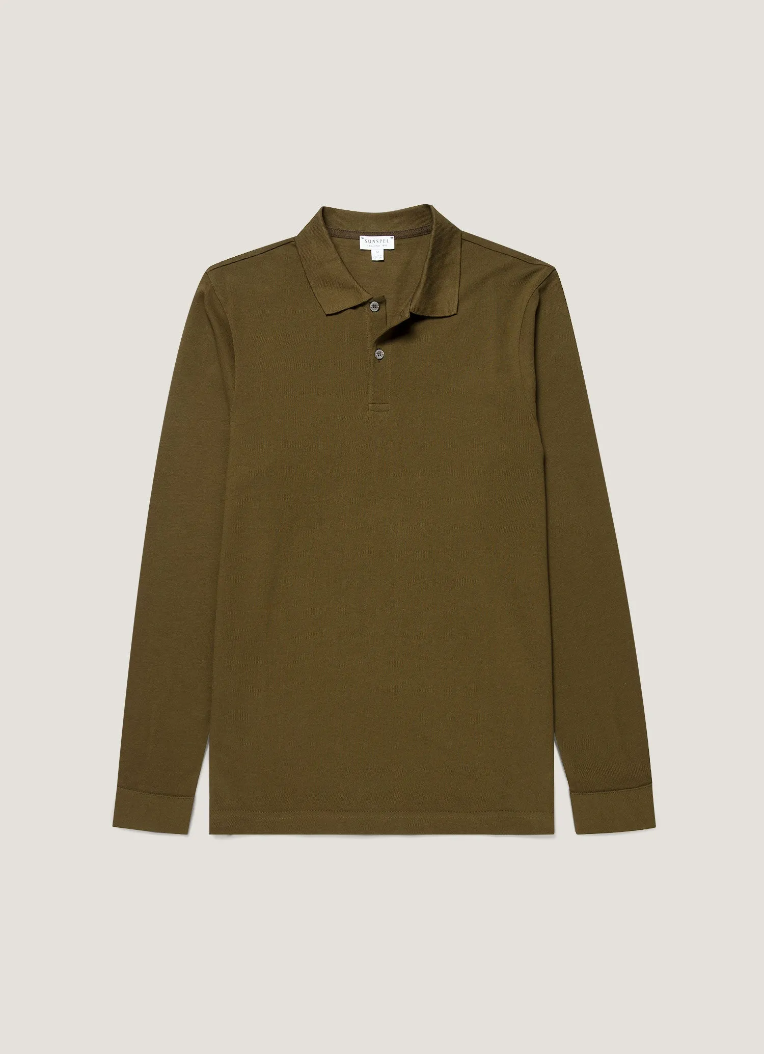 Men's Long Sleeve Piqué Polo Shirt in Loden Green sold by Sunspel