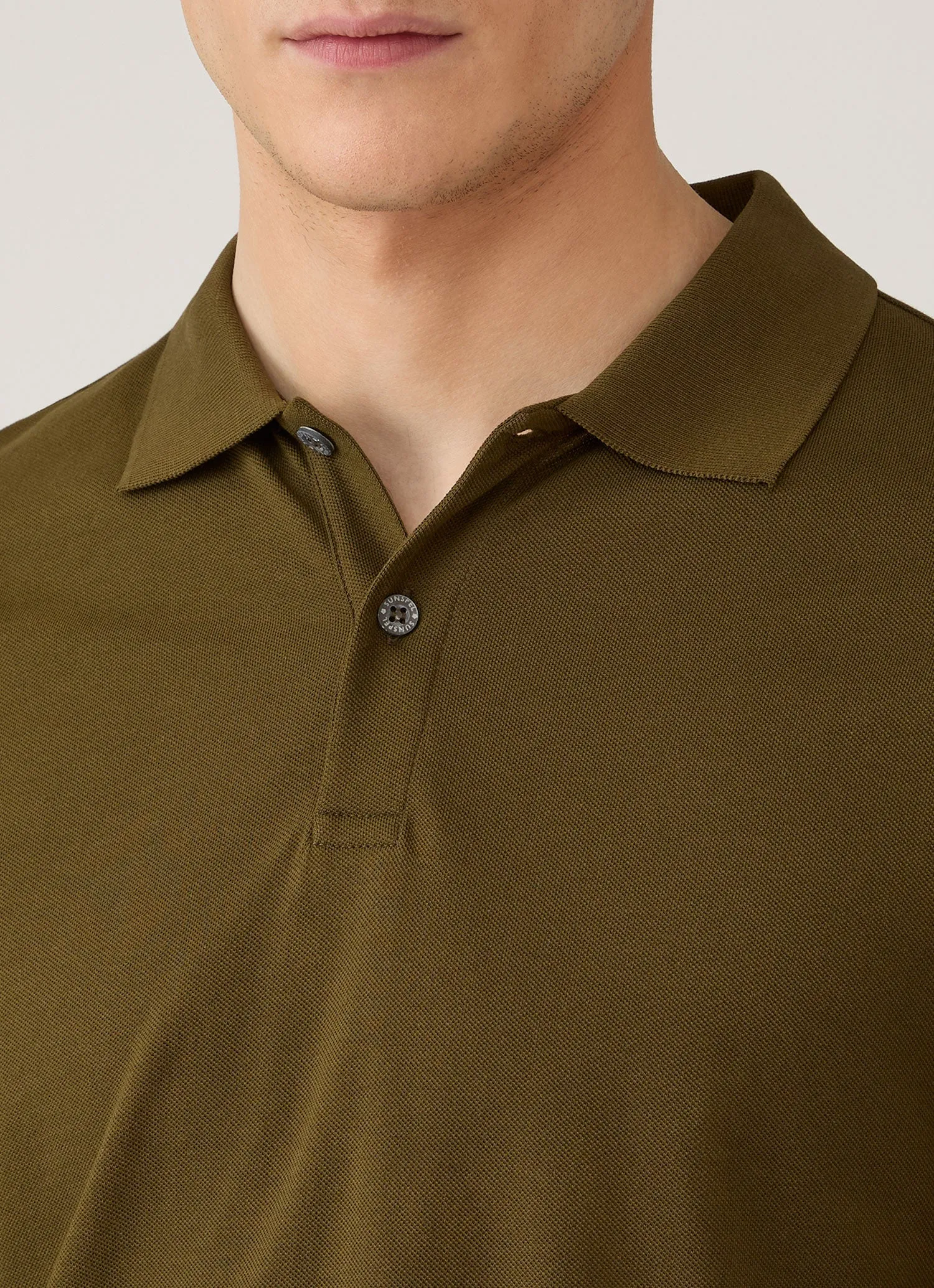 Men's Long Sleeve Piqué Polo Shirt in Loden Green sold by Sunspel product image thumbnail 5