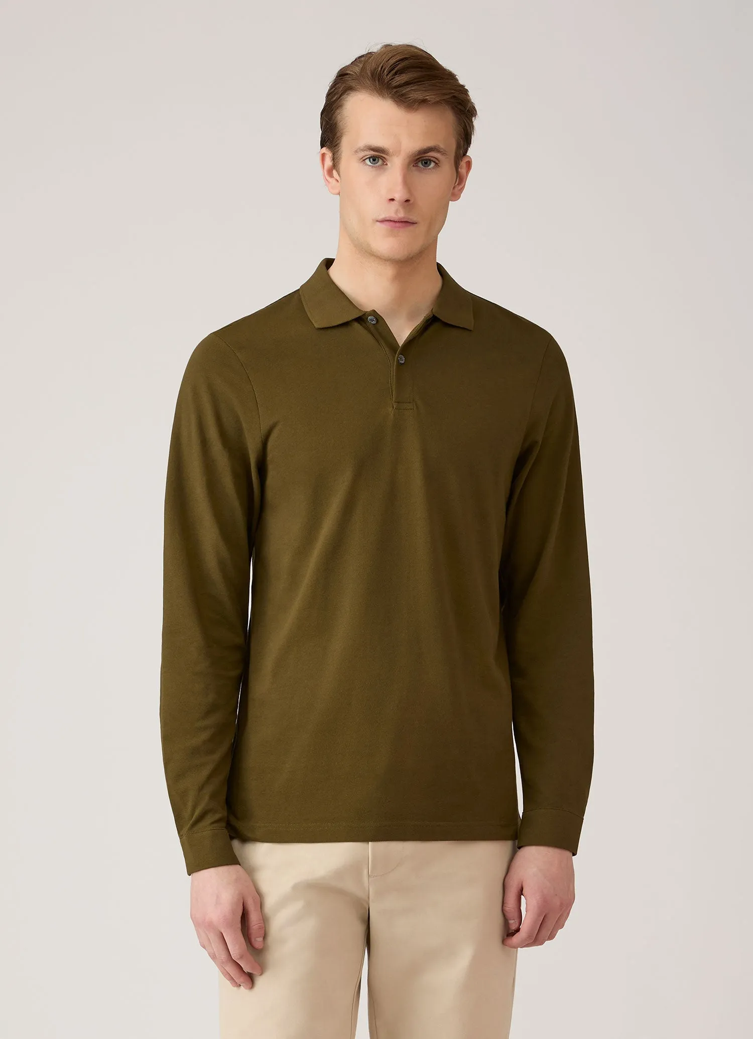 Men's Long Sleeve Piqué Polo Shirt in Loden Green sold by Sunspel product image thumbnail 2
