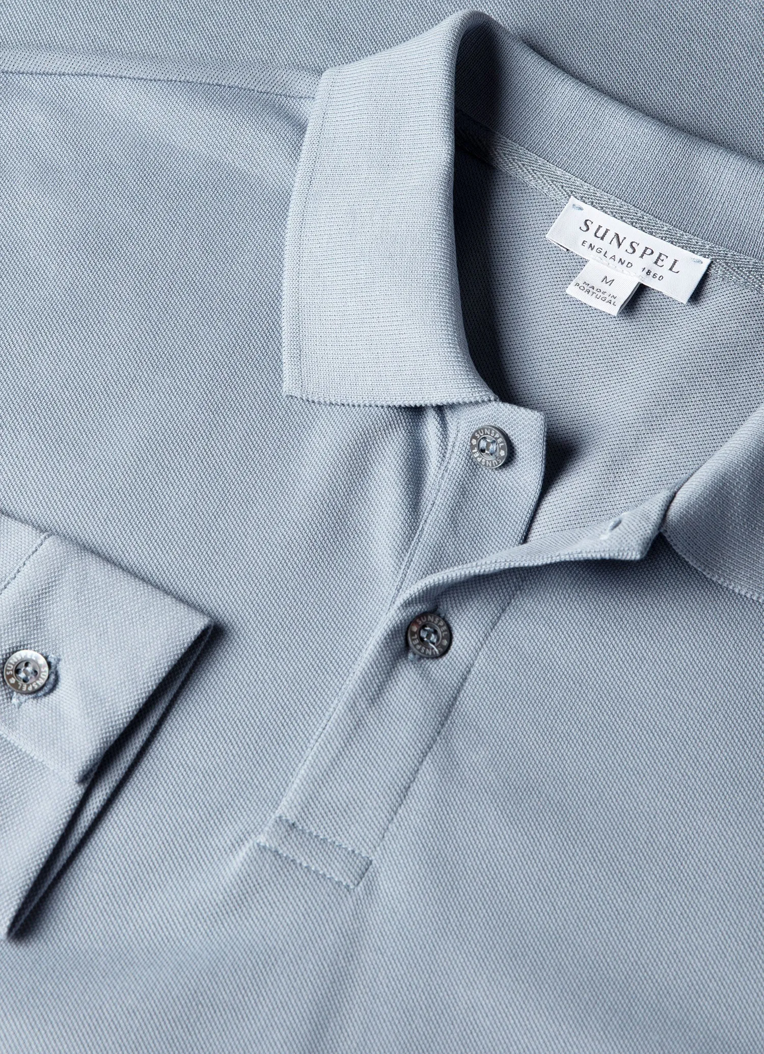 Men's Long Sleeve Piqué Polo Shirt in Powder Blue sold by Sunspel product image thumbnail 4