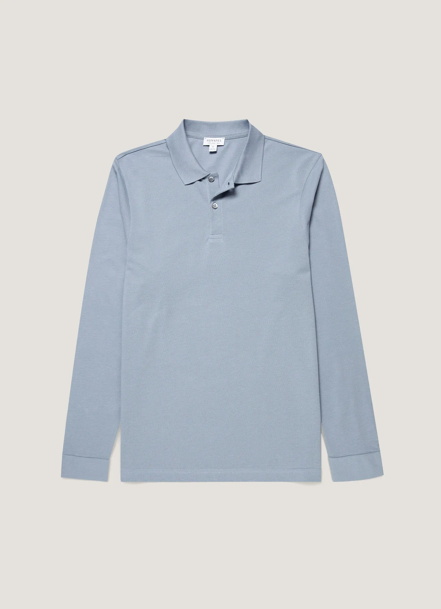 Men's Long Sleeve Piqué Polo Shirt in Powder Blue sold by Sunspel