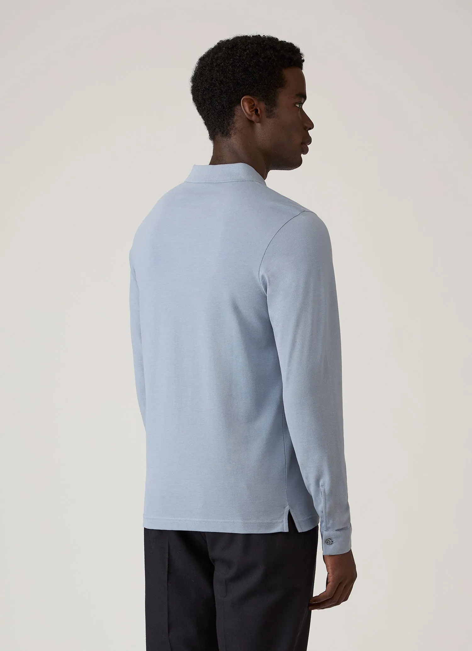 Men's Long Sleeve Piqué Polo Shirt in Powder Blue sold by Sunspel product image thumbnail 5
