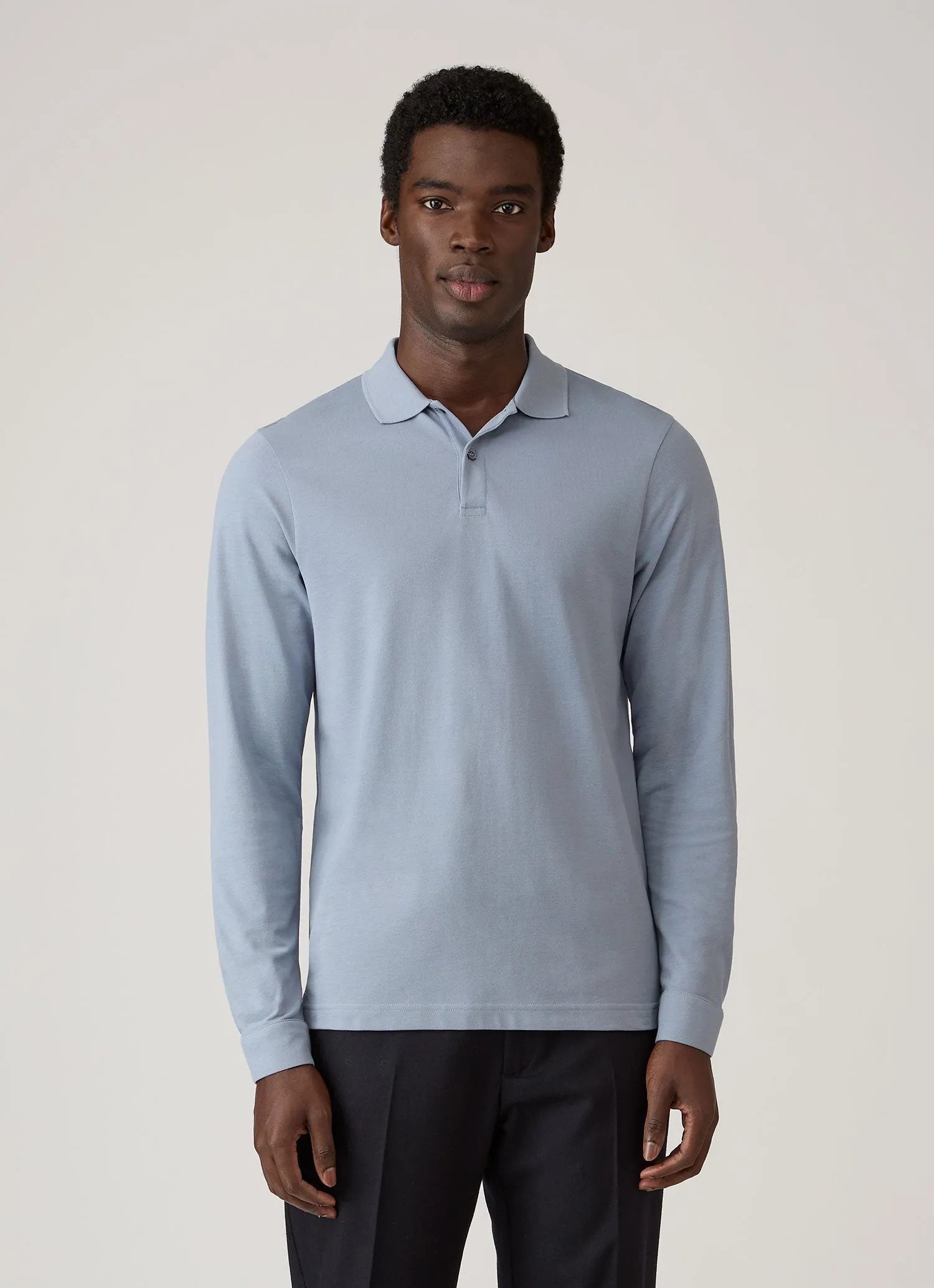 Men's Long Sleeve Piqué Polo Shirt in Powder Blue sold by Sunspel product image thumbnail 2