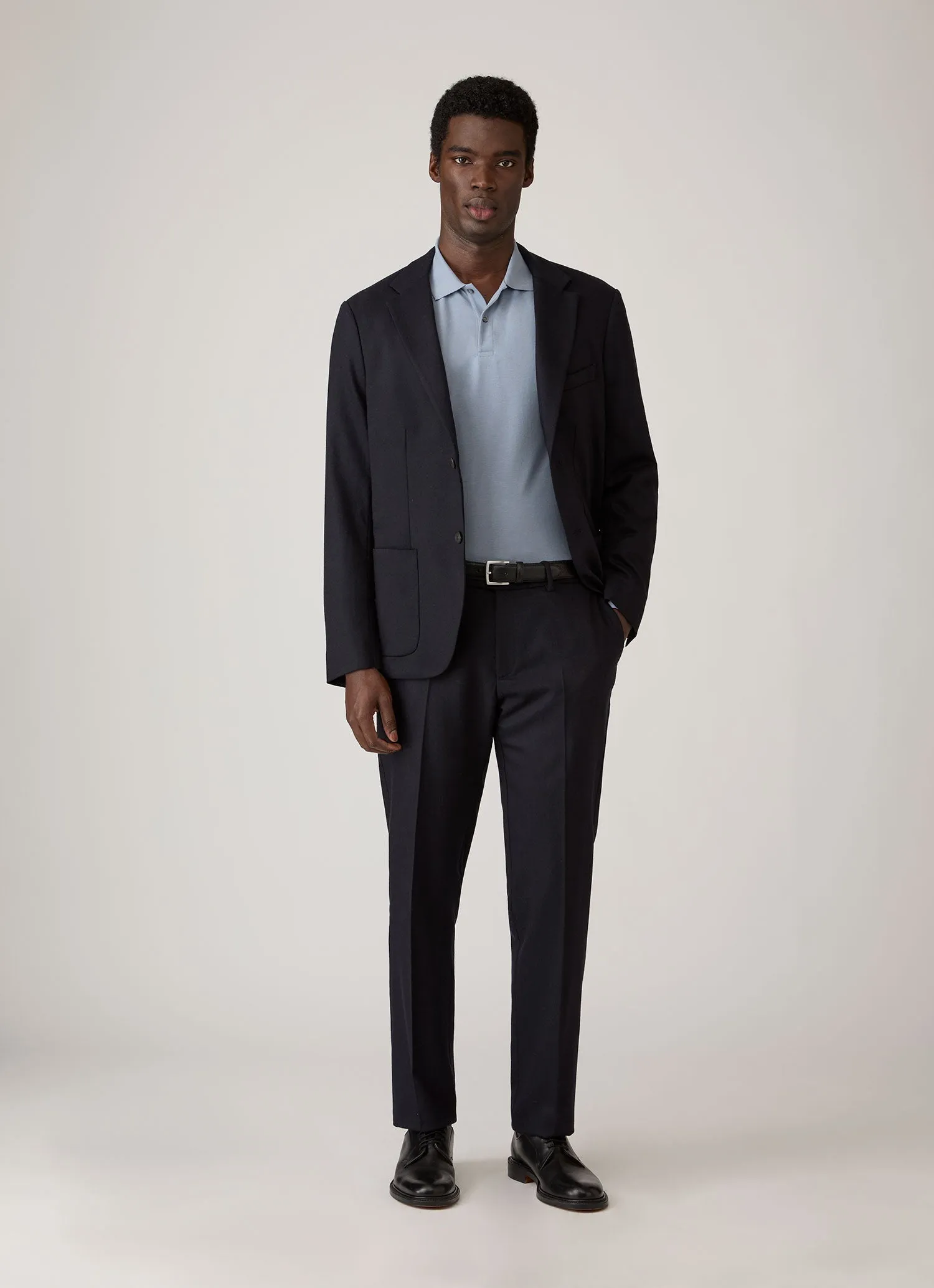 Men's Long Sleeve Piqué Polo Shirt in Powder Blue sold by Sunspel product image thumbnail 3