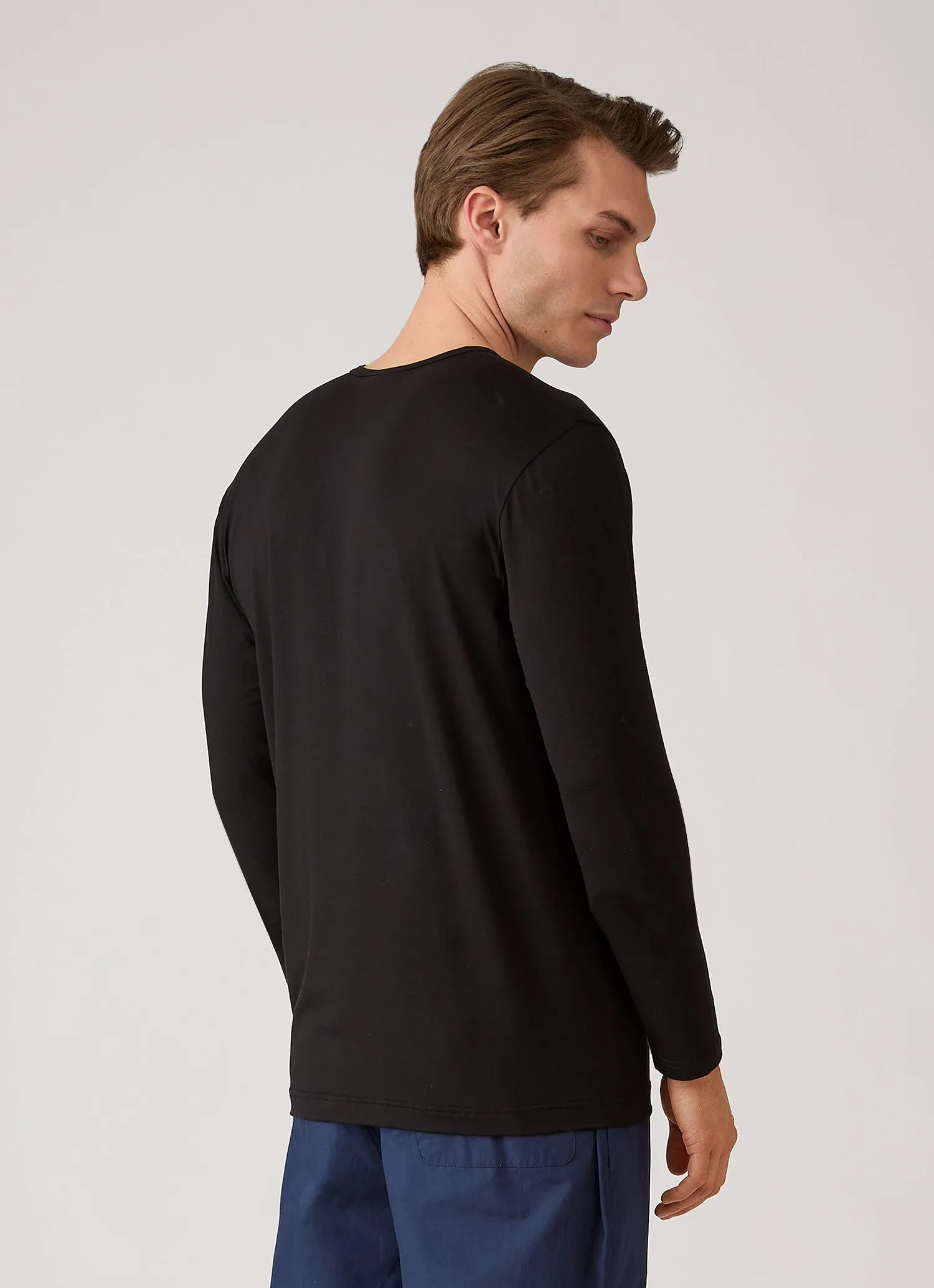Men's Long Sleeve Tencel™ T-shirt in Black sold by Sunspel product image thumbnail 4