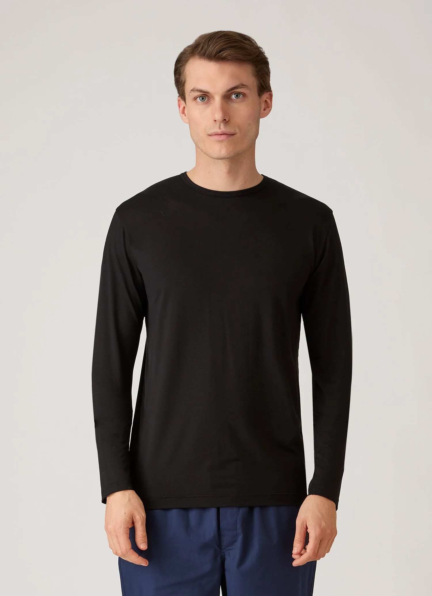 Men's Long Sleeve Tencel™ T-shirt in Black sold by Sunspel product image thumbnail 2