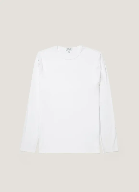 Men's Long Sleeve Tencel™ T-shirt in White made by Sunspel