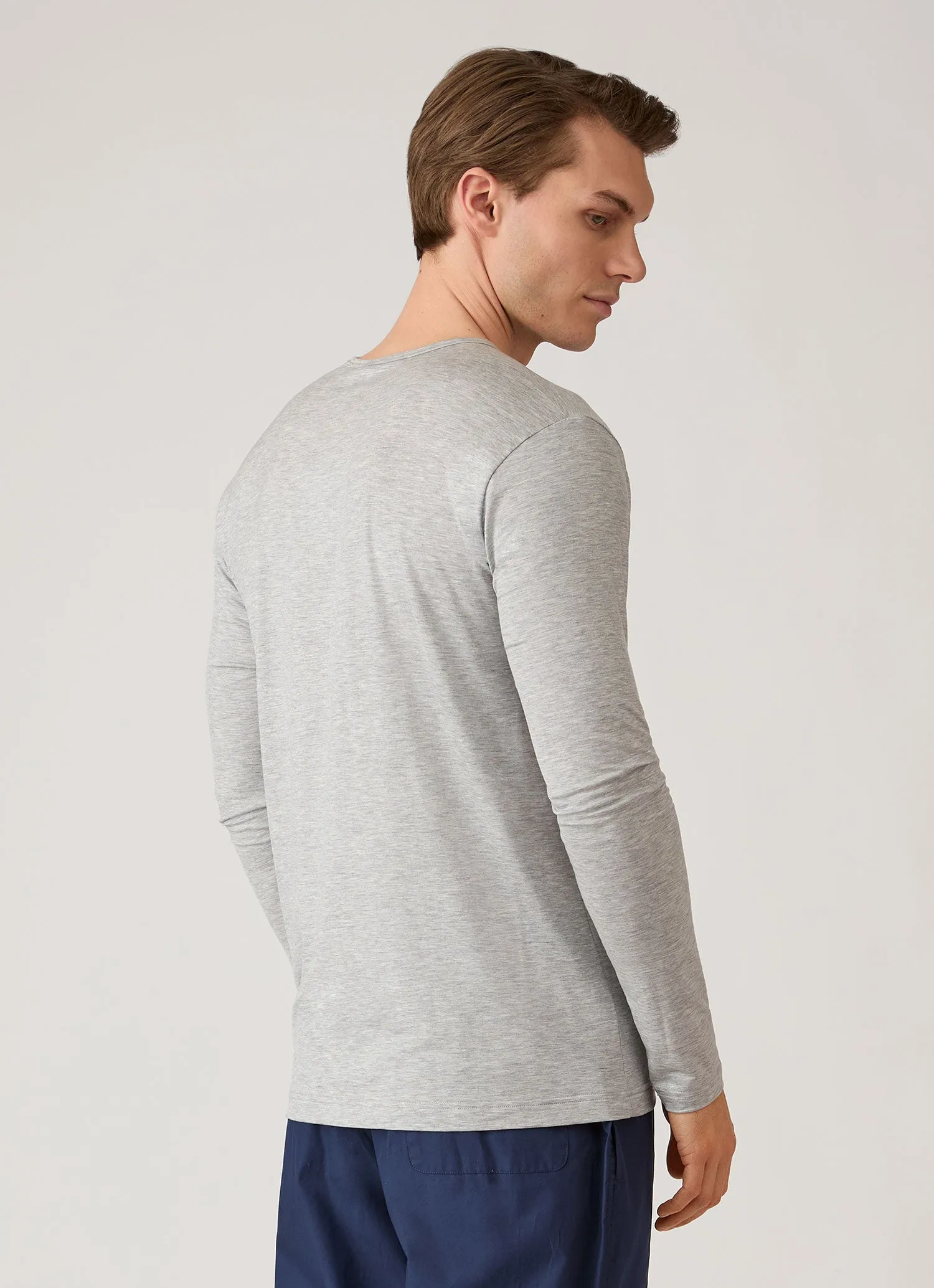 Men's Long Sleeve Tencel™ T-shirt in Grey Melange sold by Sunspel product image thumbnail 4