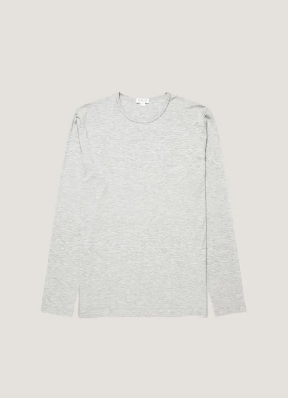 Men's Long Sleeve Tencel™ T-shirt in Grey Melange made by Sunspel