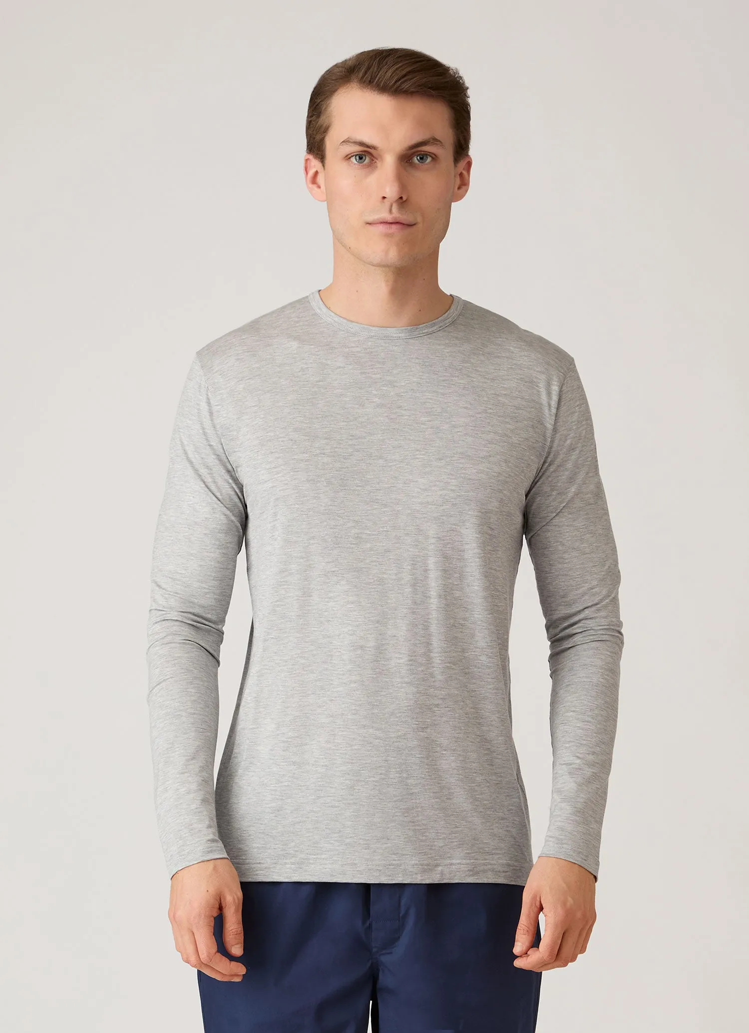 Men's Long Sleeve Tencel™ T-shirt in Grey Melange sold by Sunspel product image thumbnail 2