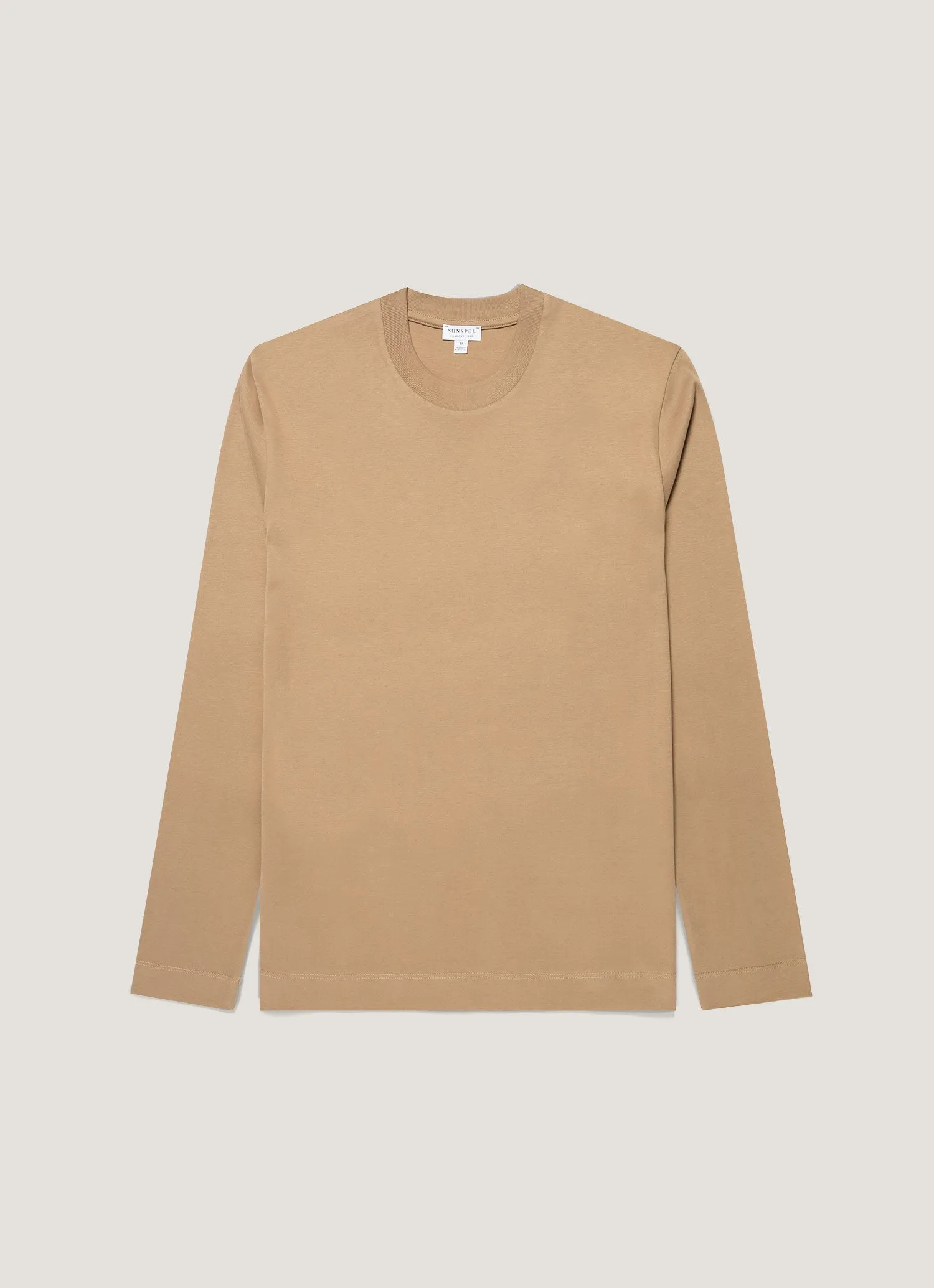 Men's Long Sleeve Heavyweight T-shirt in Dark Beige sold by Sunspel
