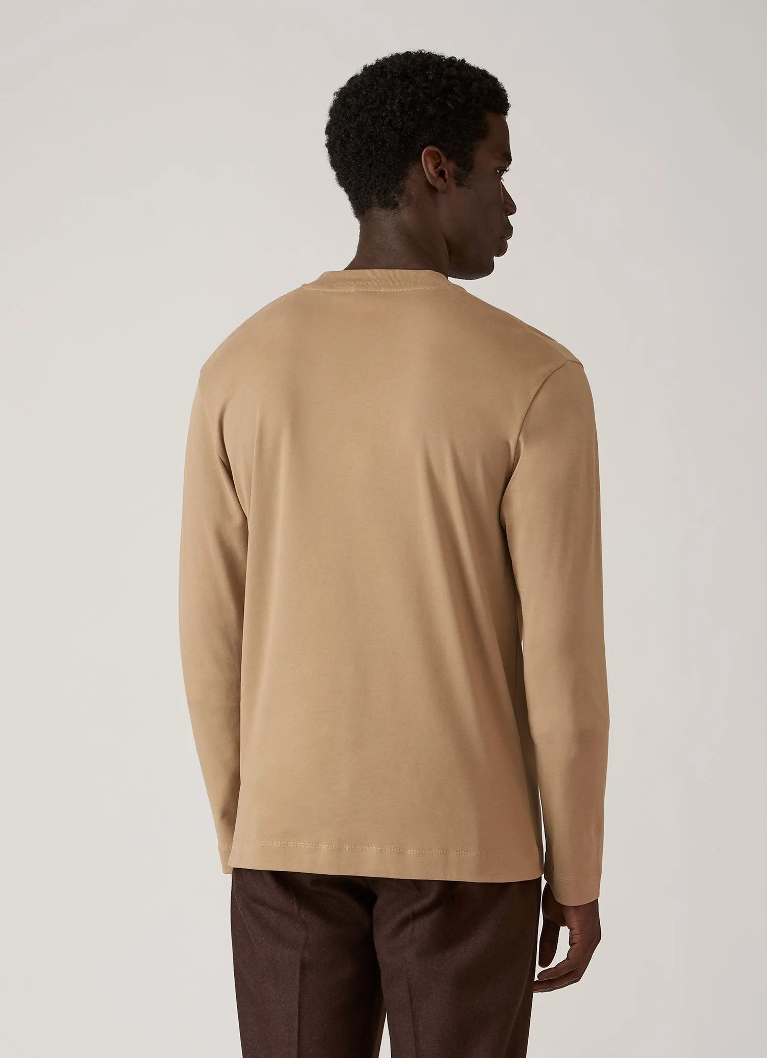 Men's Long Sleeve Heavyweight T-shirt in Dark Beige sold by Sunspel product image thumbnail 5