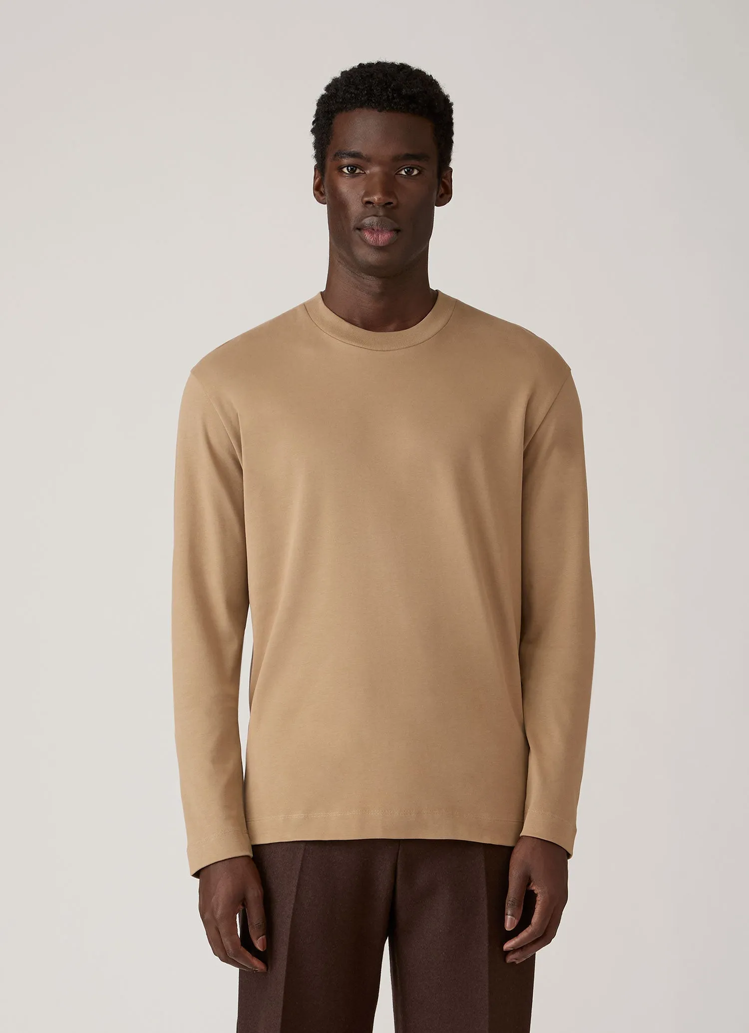 Men's Long Sleeve Heavyweight T-shirt in Dark Beige sold by Sunspel product image thumbnail 2