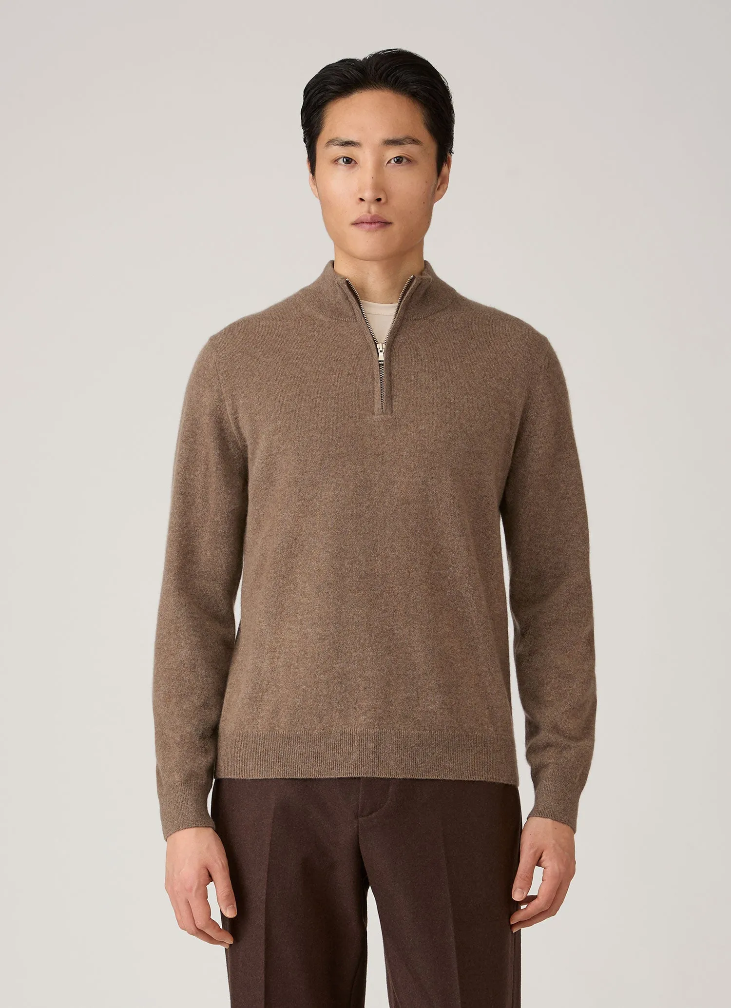 Men's Cashmere Half Zip Jumper in Taupe sold by Sunspel product image thumbnail 2