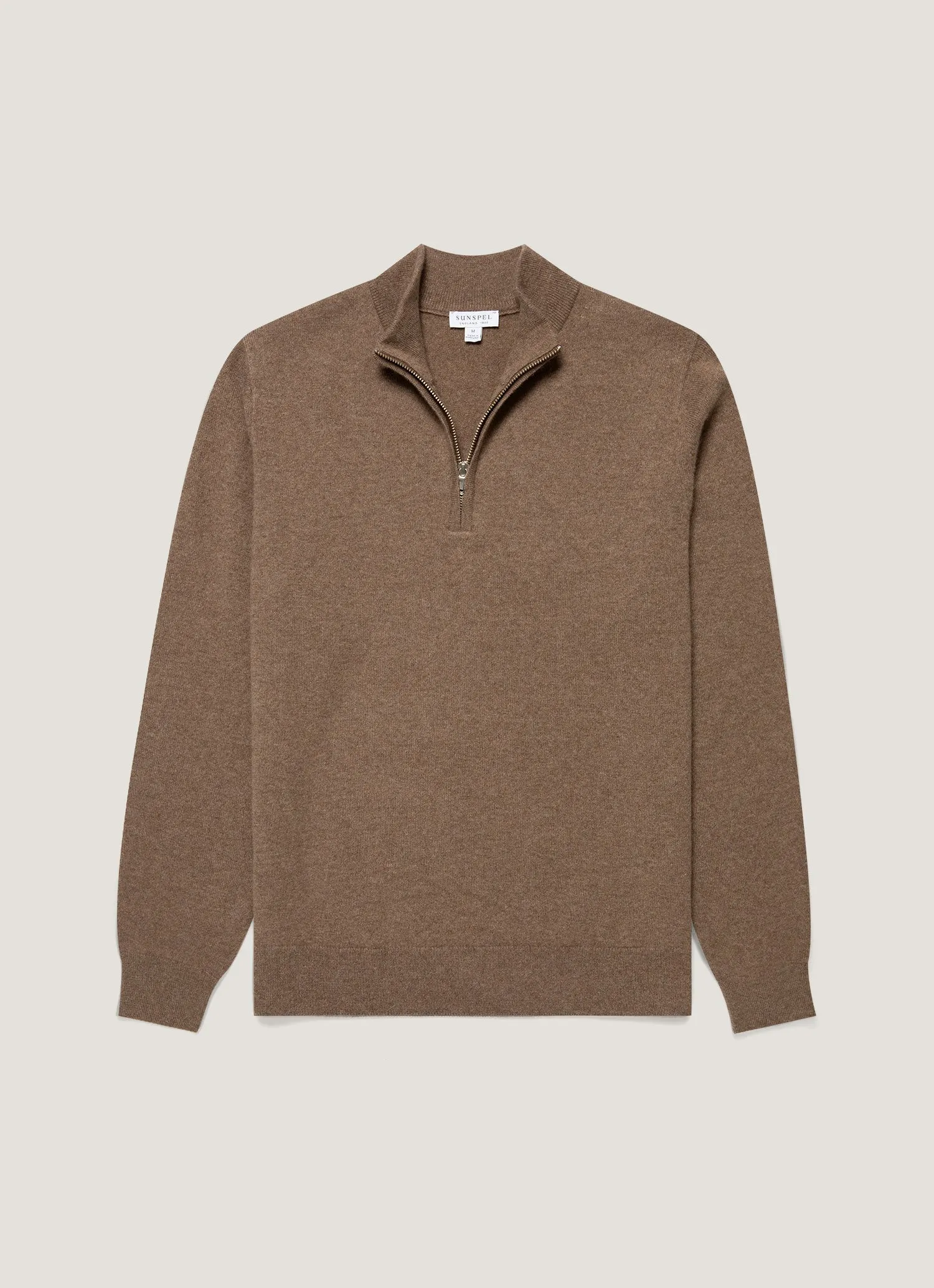Men's Cashmere Half Zip Jumper in Taupe sold by Sunspel