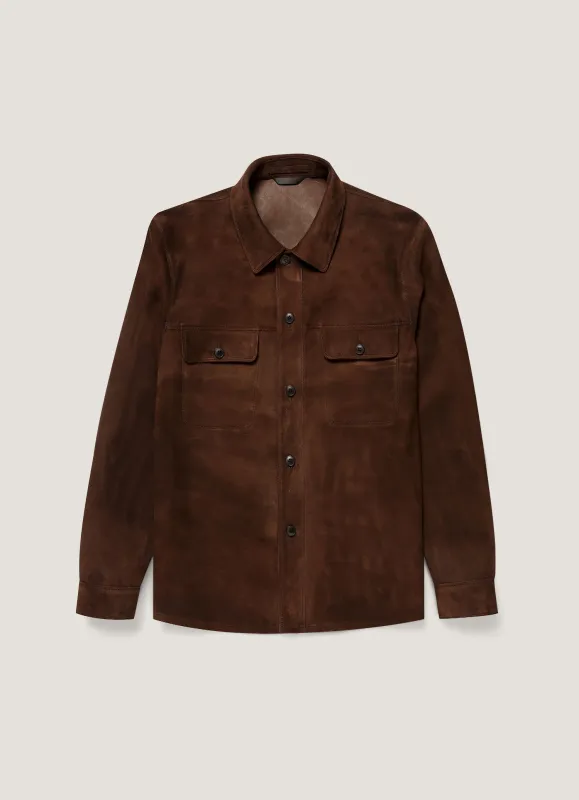 Men's Suede Overshirt in Dark Brown made by Sunspel