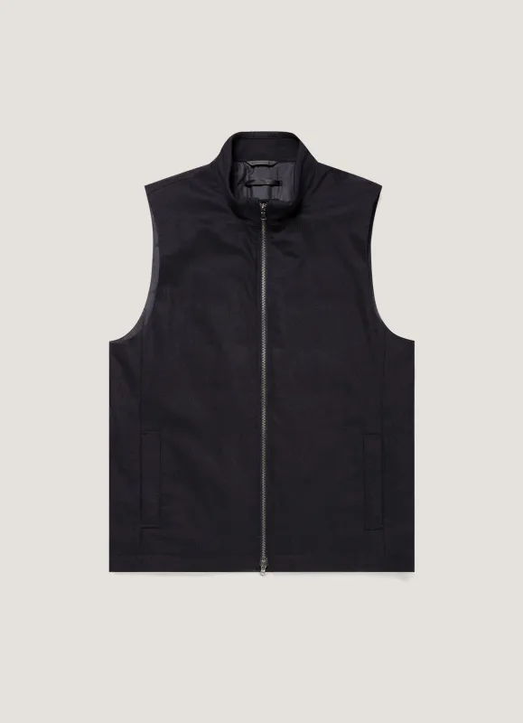 Men's Wool Cashmere Flannel Gilet in Navy made by Sunspel
