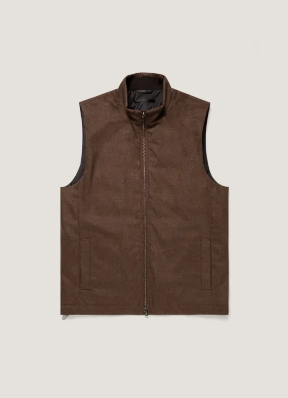 Men's Wool Cashmere Flannel Gilet in Light Brown Melange made by Sunspel