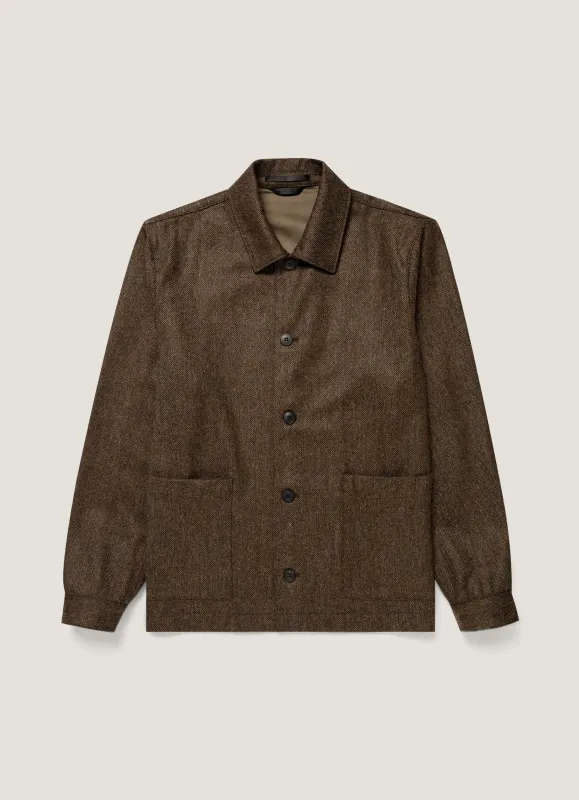 Men's Wool Twill Chore Jacket in Loden Green Melange made by Sunspel